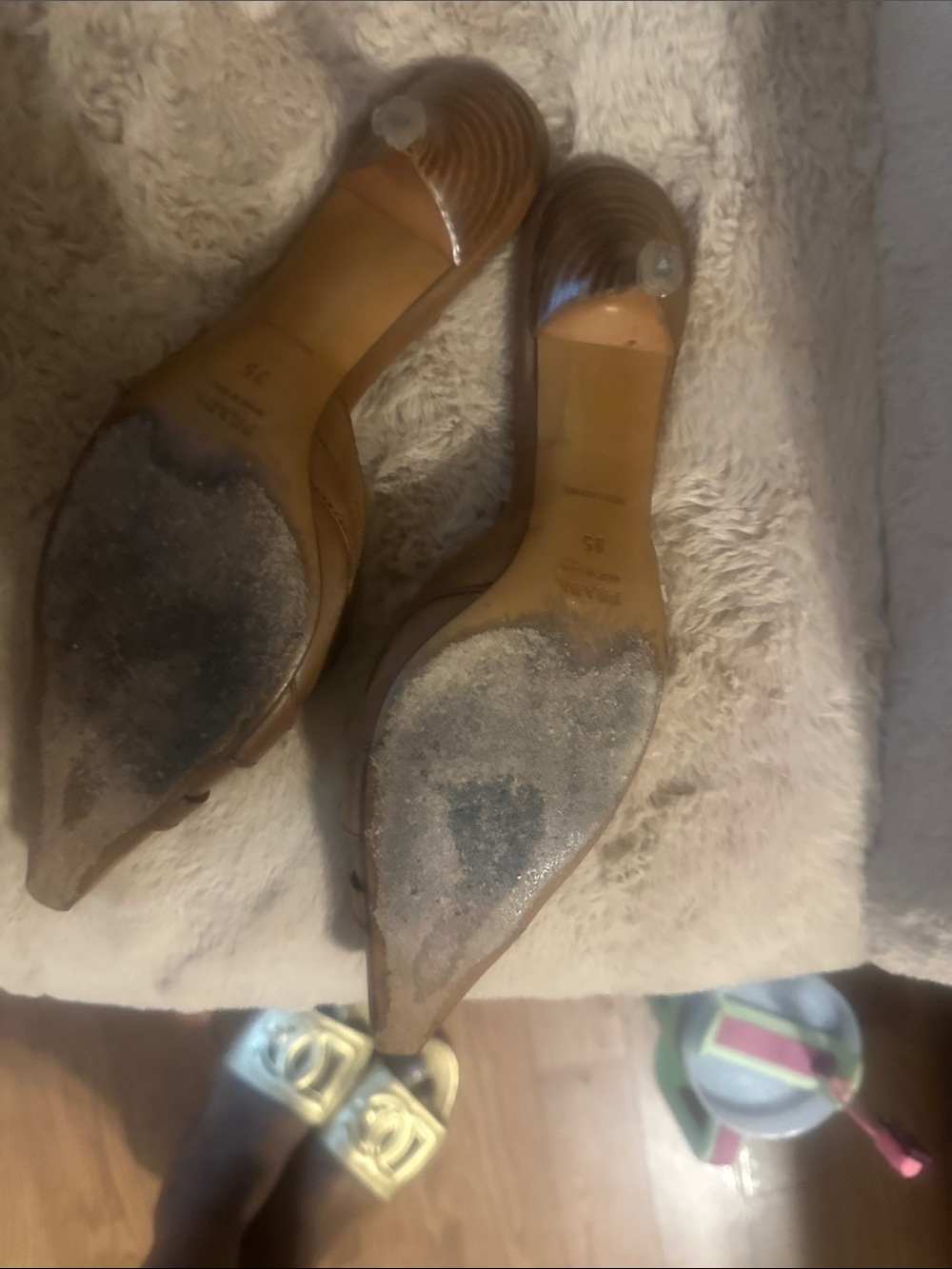 Prada Brown Suede Pointed Mules with Orange Insole - Picture 3 of 11